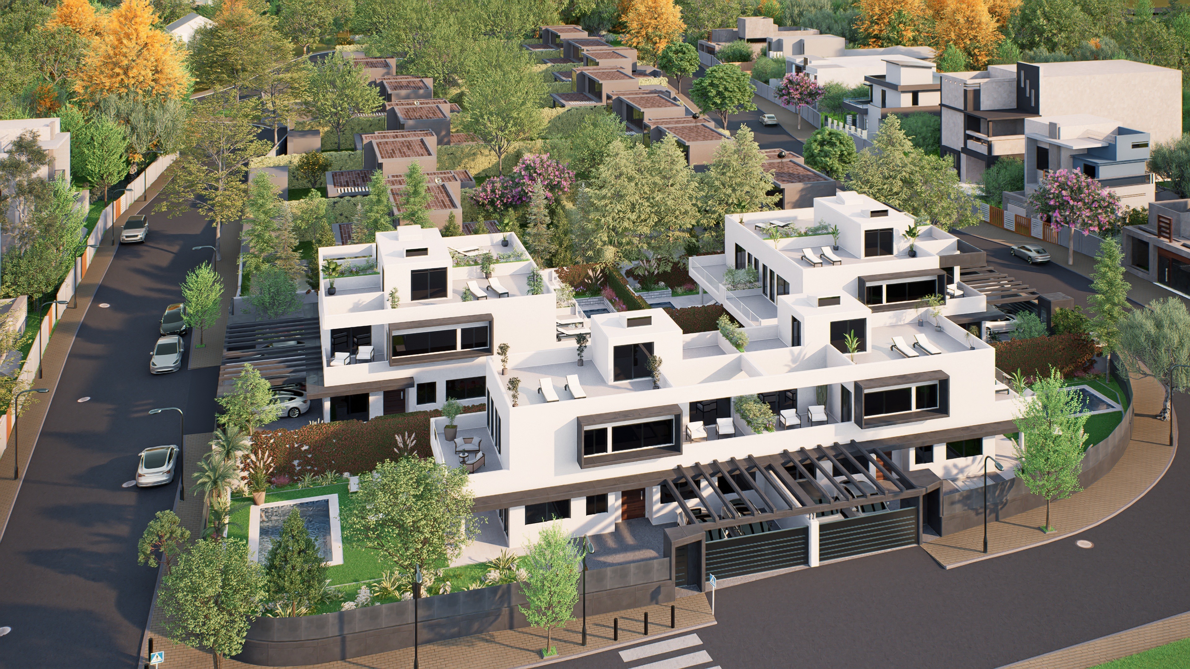 Terraza en azotea con mobiliario moderno y plantas