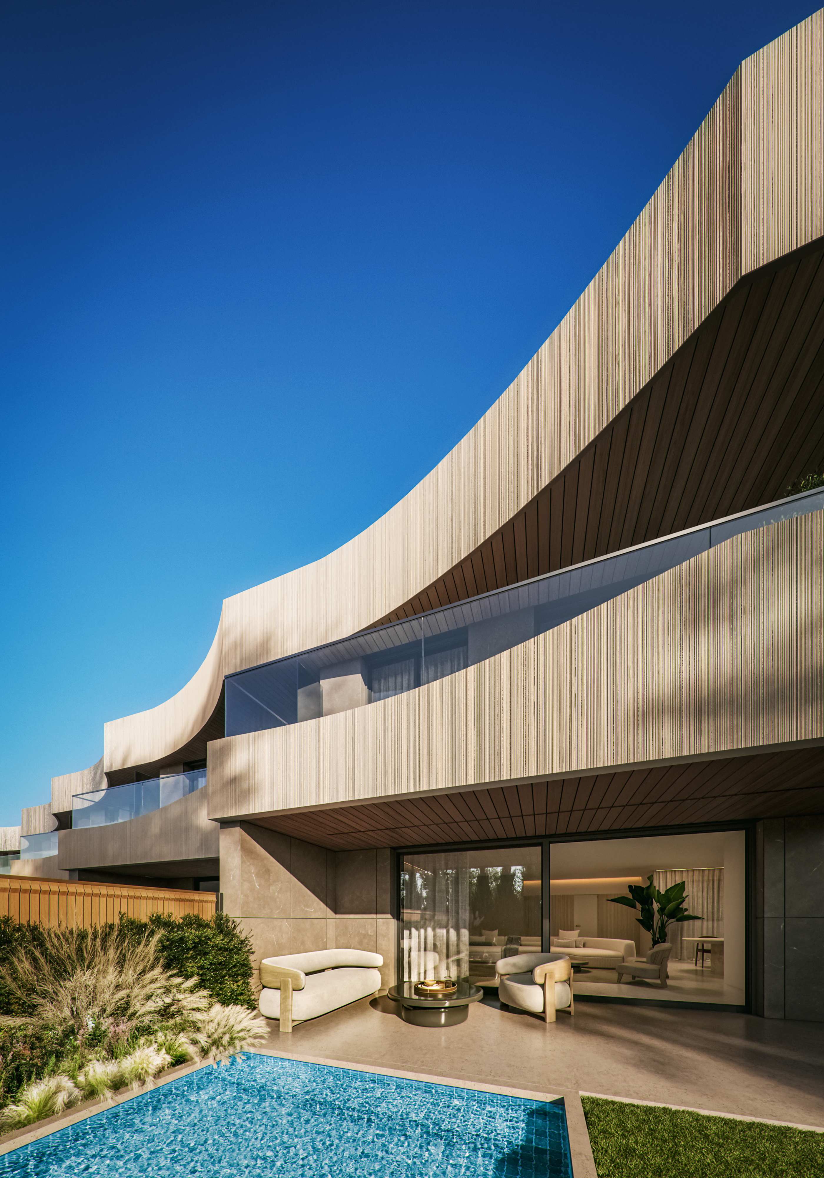 Exterior de vivienda Mirage con piscina privada y terraza